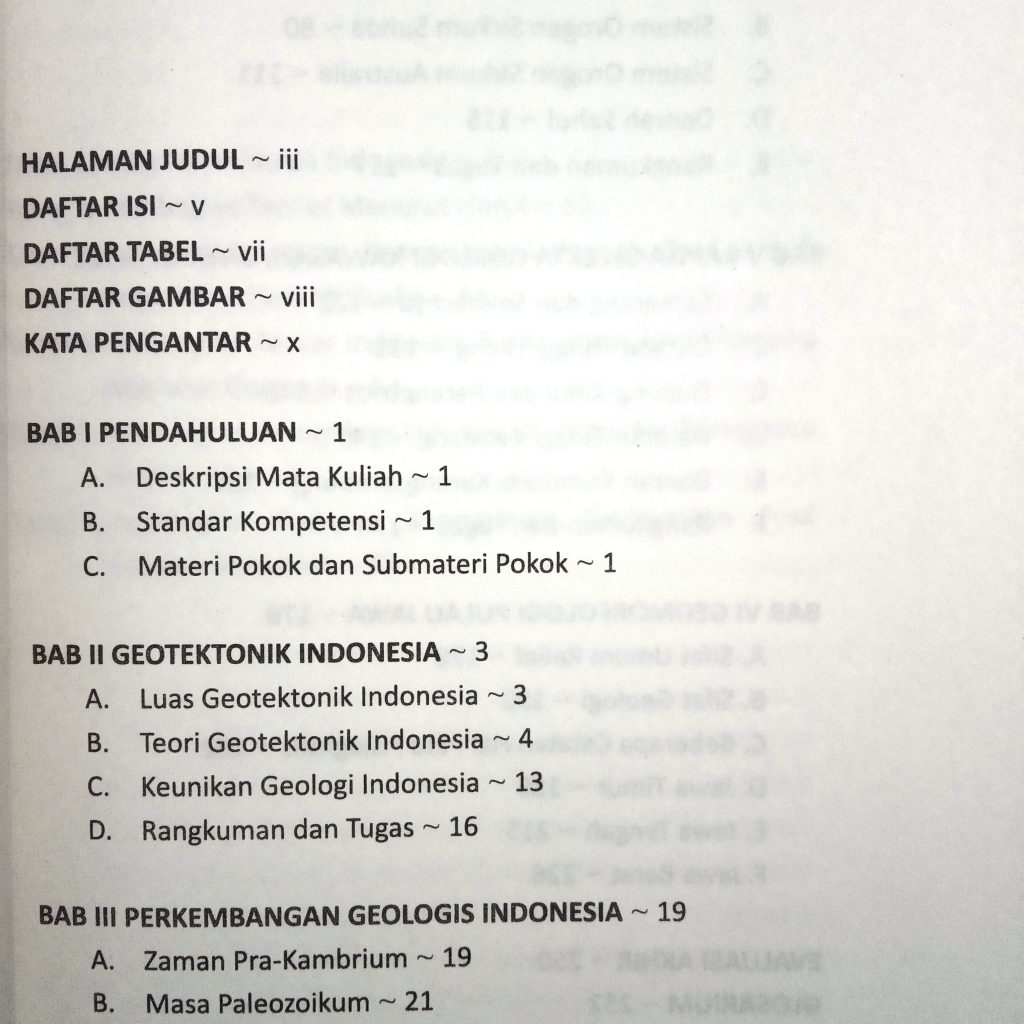 Daftar Isi Buku Geologi dan Geomorfologi Indonesia