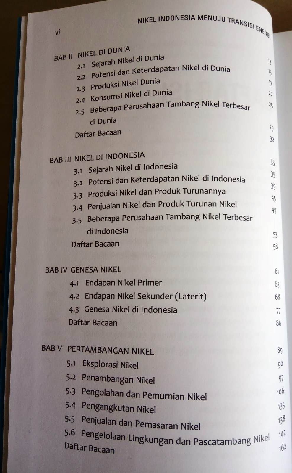 Daftar Isi Buku Nikel Indonesia Menuju Transisi Energi - Irwandy Arif Penerbit Gramedia