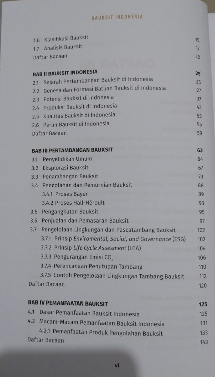 Daftar Isi-2 Buku Bauksit Indonesia Prof. Dr. Ir. Irwandy Arif, M.Sc Penerbit Gramedia Pustaka Utama