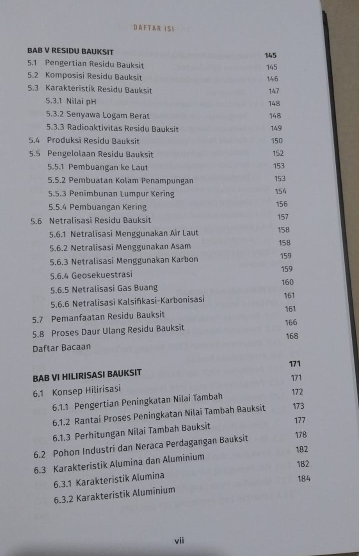 Daftar Isi-3 Buku Bauksit Indonesia Prof. Dr. Ir. Irwandy Arif, M.Sc Penerbit Gramedia Pustaka Utama