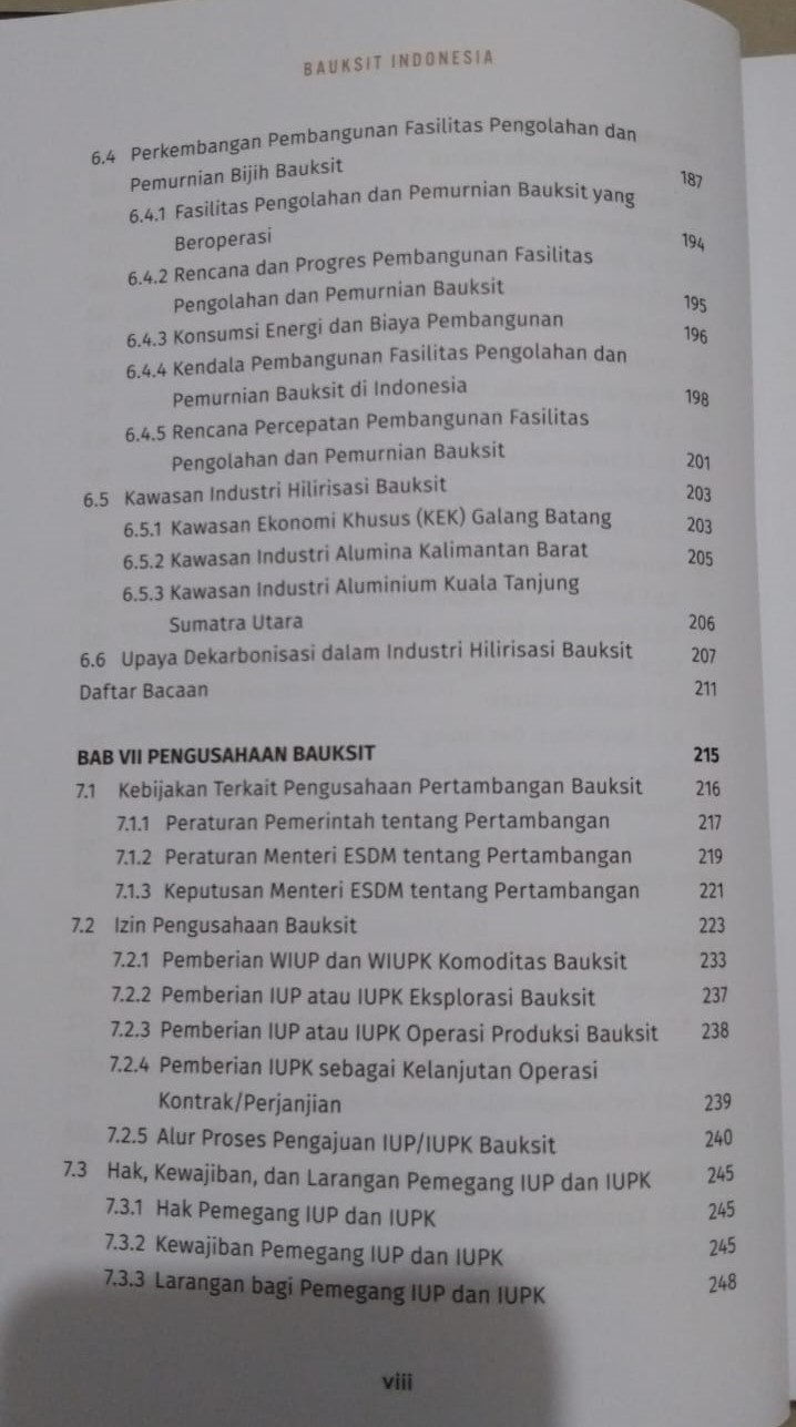 Daftar Isi-4 Buku Bauksit Indonesia Prof. Dr. Ir. Irwandy Arif, M.Sc Penerbit Gramedia Pustaka Utama