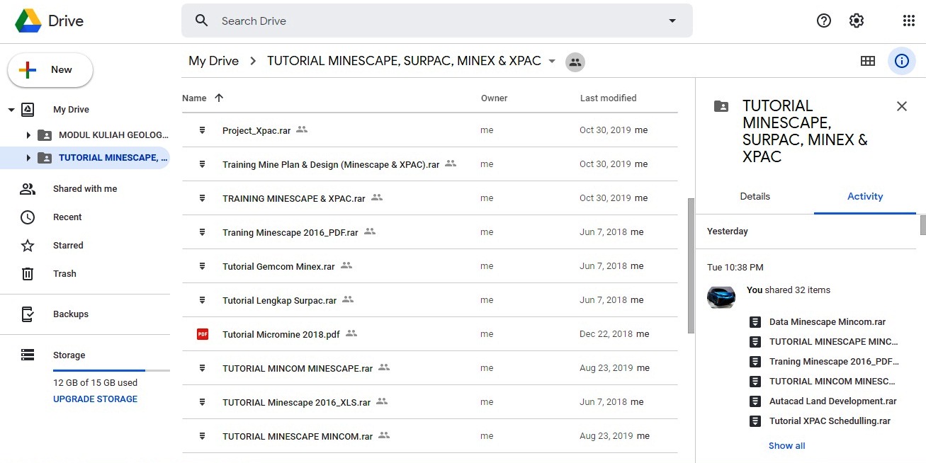 File Minescape Surpac Xpac dan Minex Google Drive