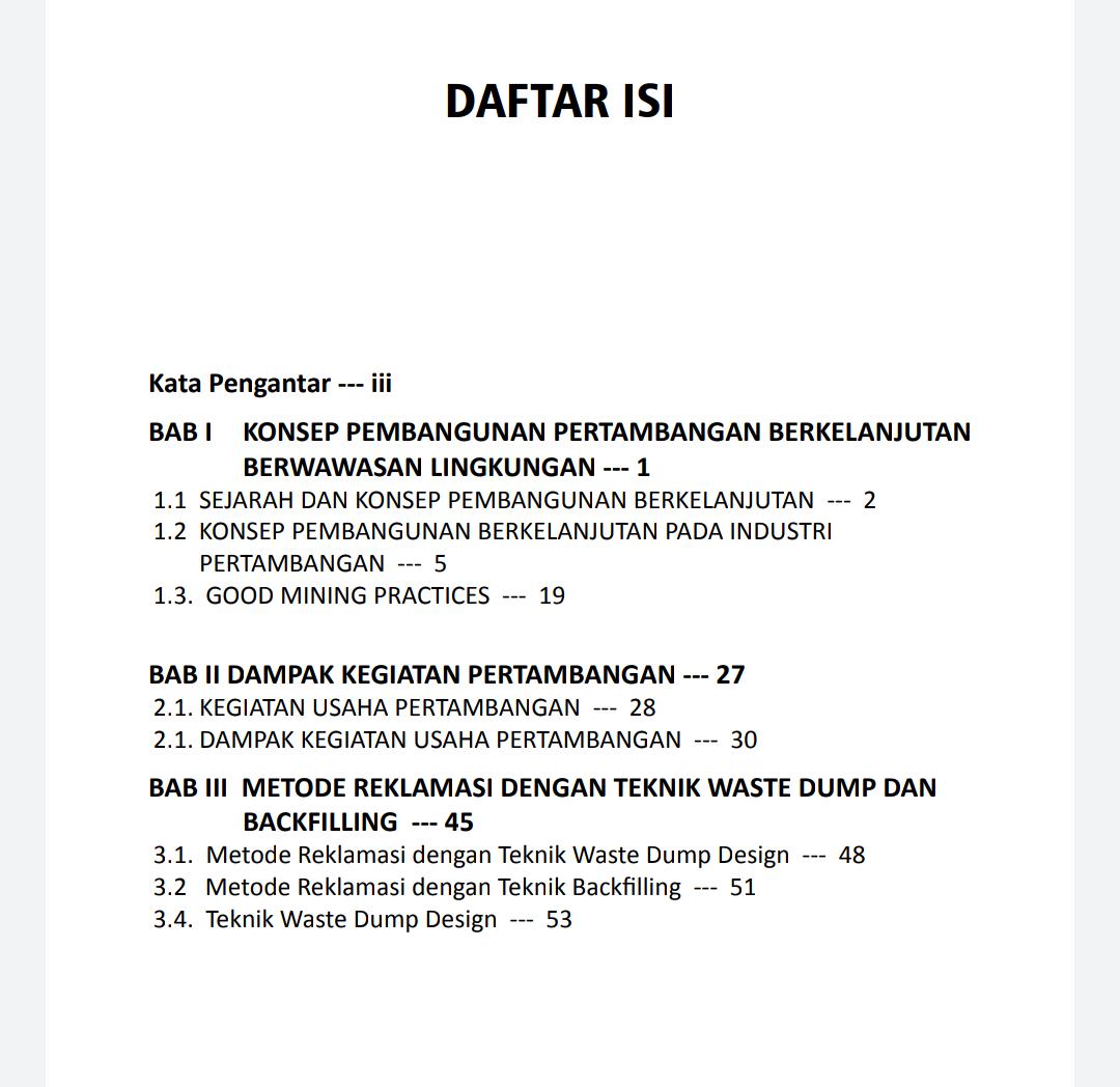 Daftar Isi Reklamasi Pasca Tambang