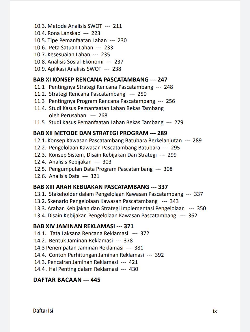 Daftar Isi Reklamasi dan Pasca Tambang Waterman Bargawa