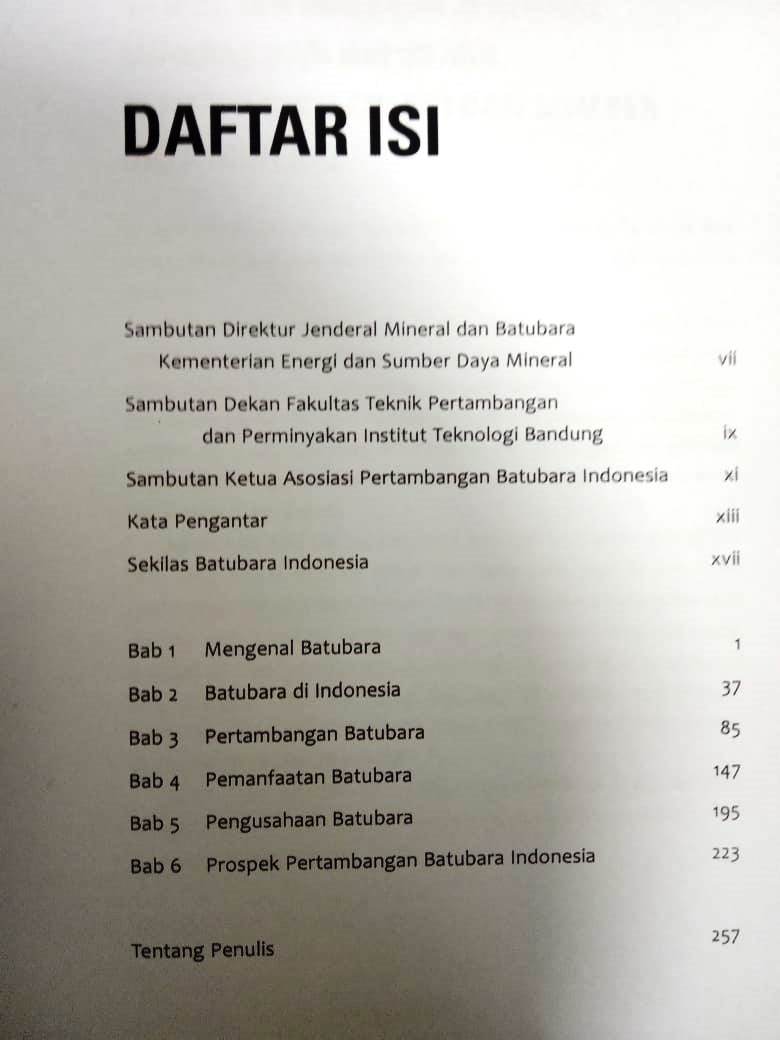 Daftar Isi Buku Batubara Indonesia Irwandy Arif