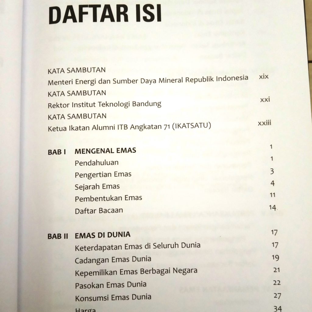 Daftar Isi Emas Indonesia Irwandy Arif