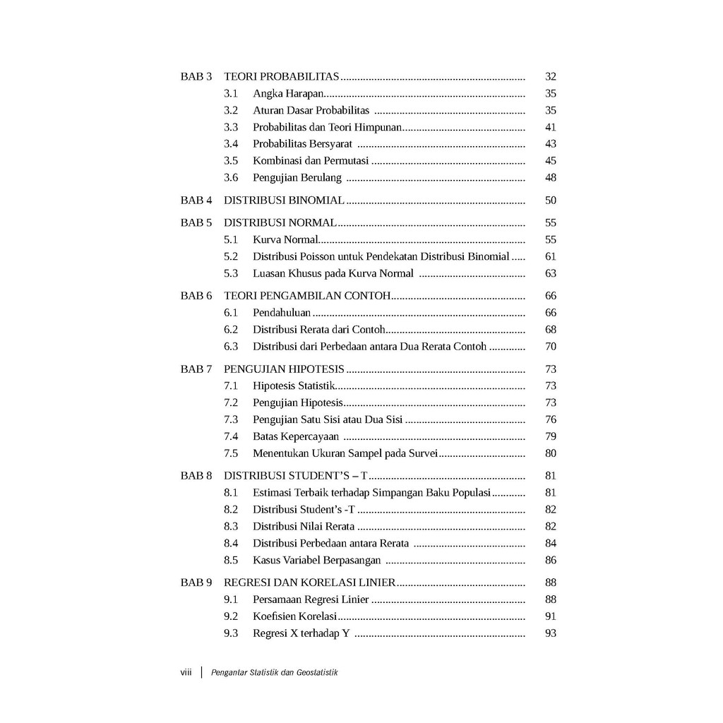 Daftar Isi Buku Pengantar Statistik - Geostatistik Joko Witolo UGM Press