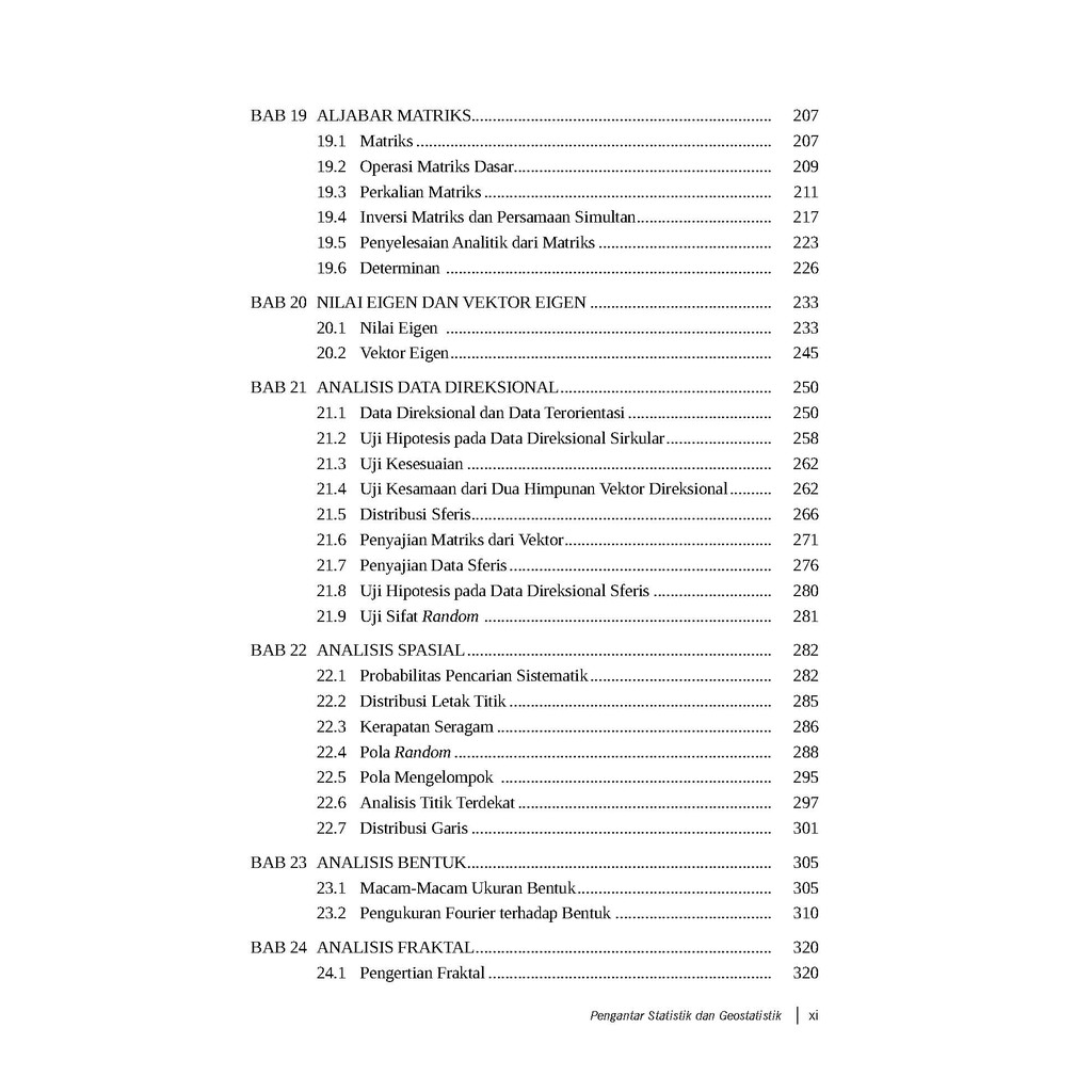 Daftar Isi Pengantar Statistik & Geostatistik Joko Witolo UGM Press