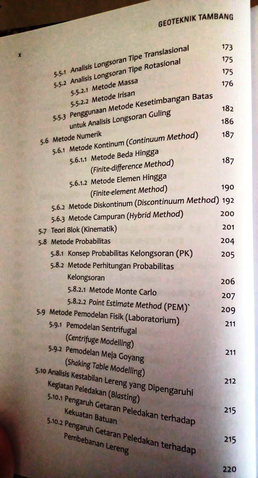 Daftar Isi Buku Geoteknik Tambang Edisi Kedua Tahun 2021 Irwandy Arif Gramedia