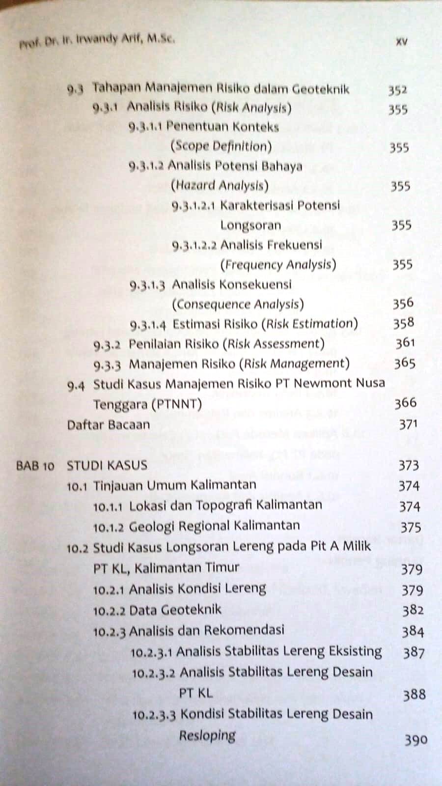 Daftar Isi Buku Geoteknik Tambang Edisi Kedua Tahun 2021 Irwandy Arif Penerbit Gramedia Pustaka Utama