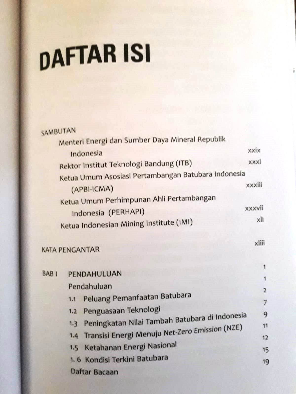 Daftar Isi Buku Era Baru Batubara Indonesia Karya Prof. Dr. Ir. Irwandy Arif, M.Sc Penerbit Gramedia Pustaka Utama