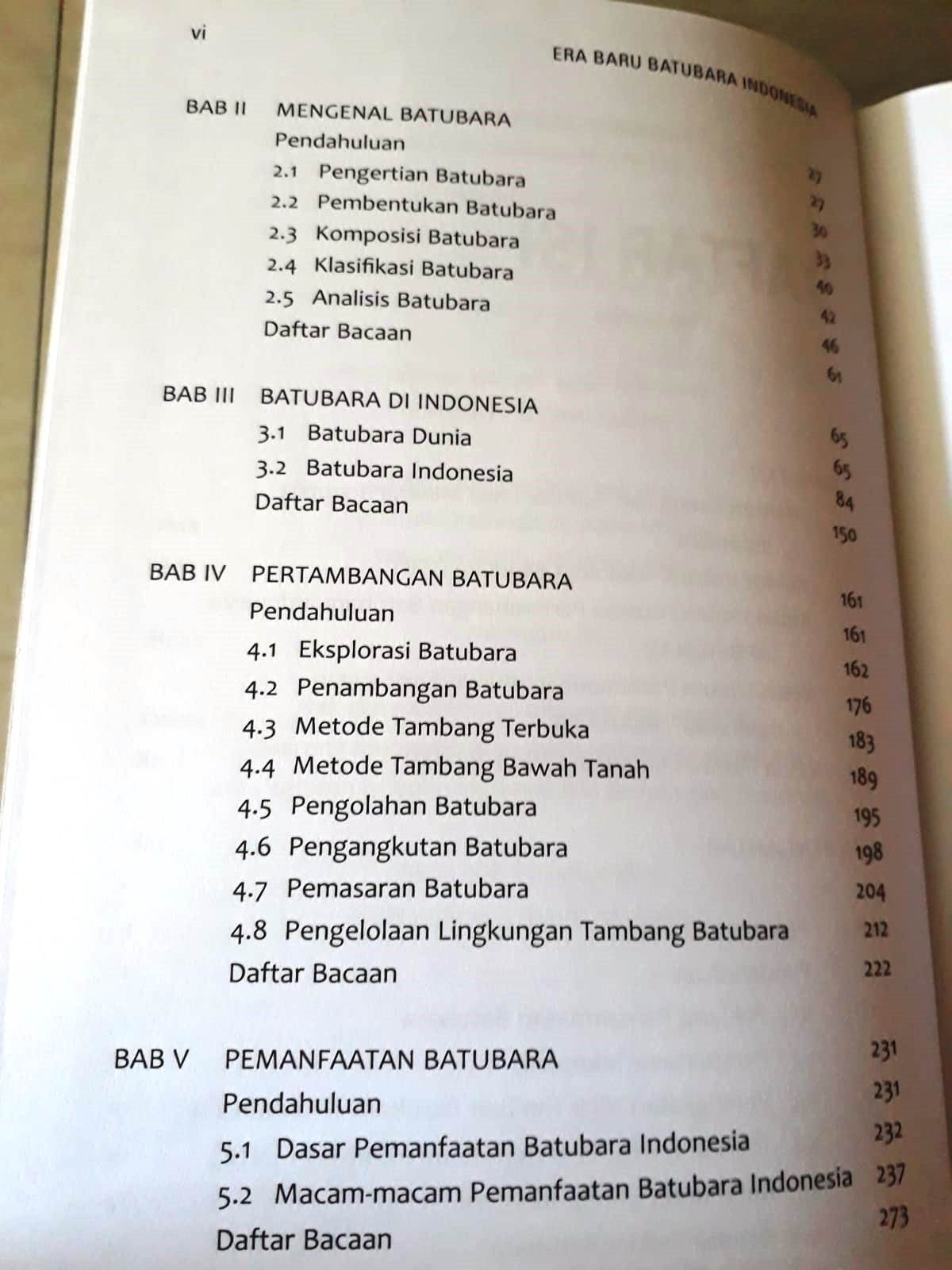 Daftar Isi Buku Era Baru Batubara Indonesia Karya Prof. Dr. Ir. Irwandy Arif, M.Sc Penerbit Gramedia