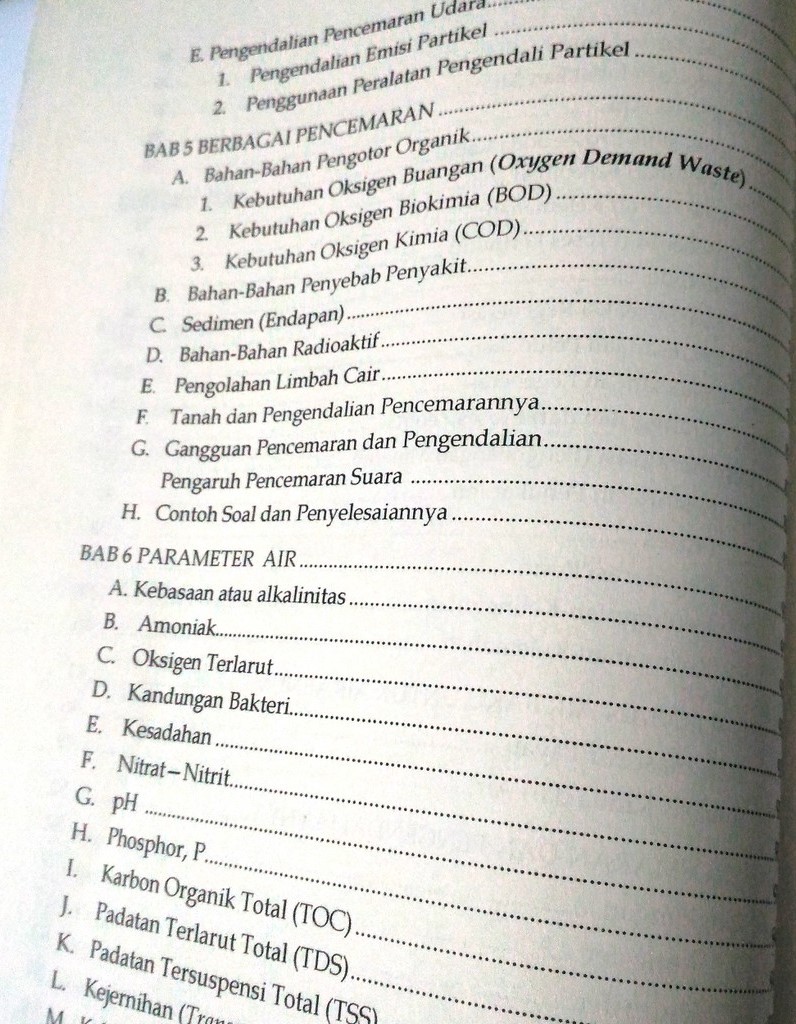 Daftar Isi Dasar-Dasar Pengolahan Air Dan Limbah Cair Bambang Hari Prabowo Penerbit Manggu