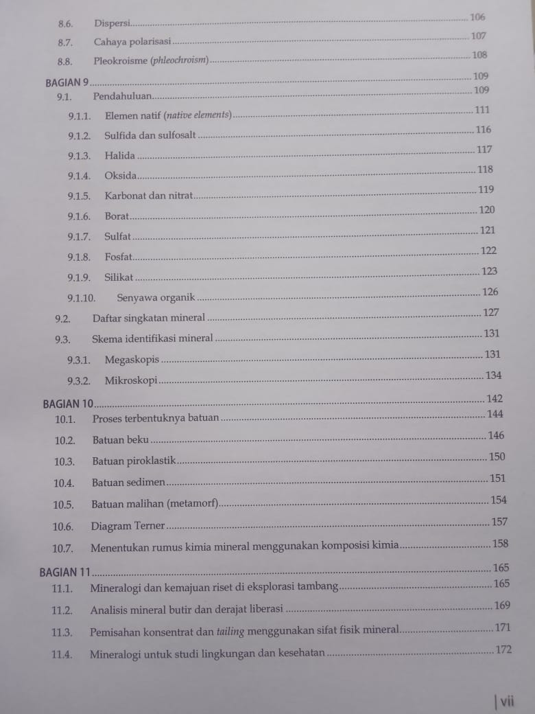 Daftar Isi Buku Mineralogi - Karya Andy Yahya Al Hakim Penerbit ITB Press