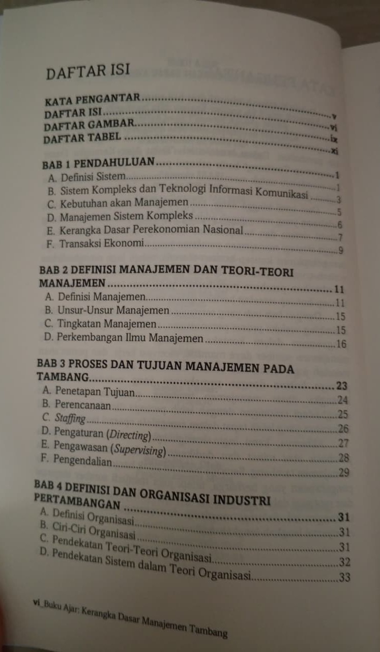 Daftar Isi-1 Buku Ajar Kerangka Dasar Manajemen Tambang Penerbit Amerta Media