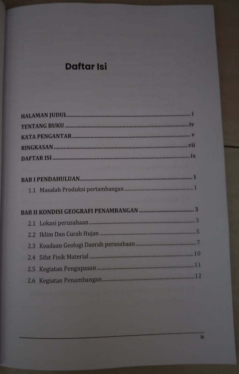 Daftar Isi-1 Buku Manajemen Optimalisasi Produksi Batubara – Penerbit Amerta Media