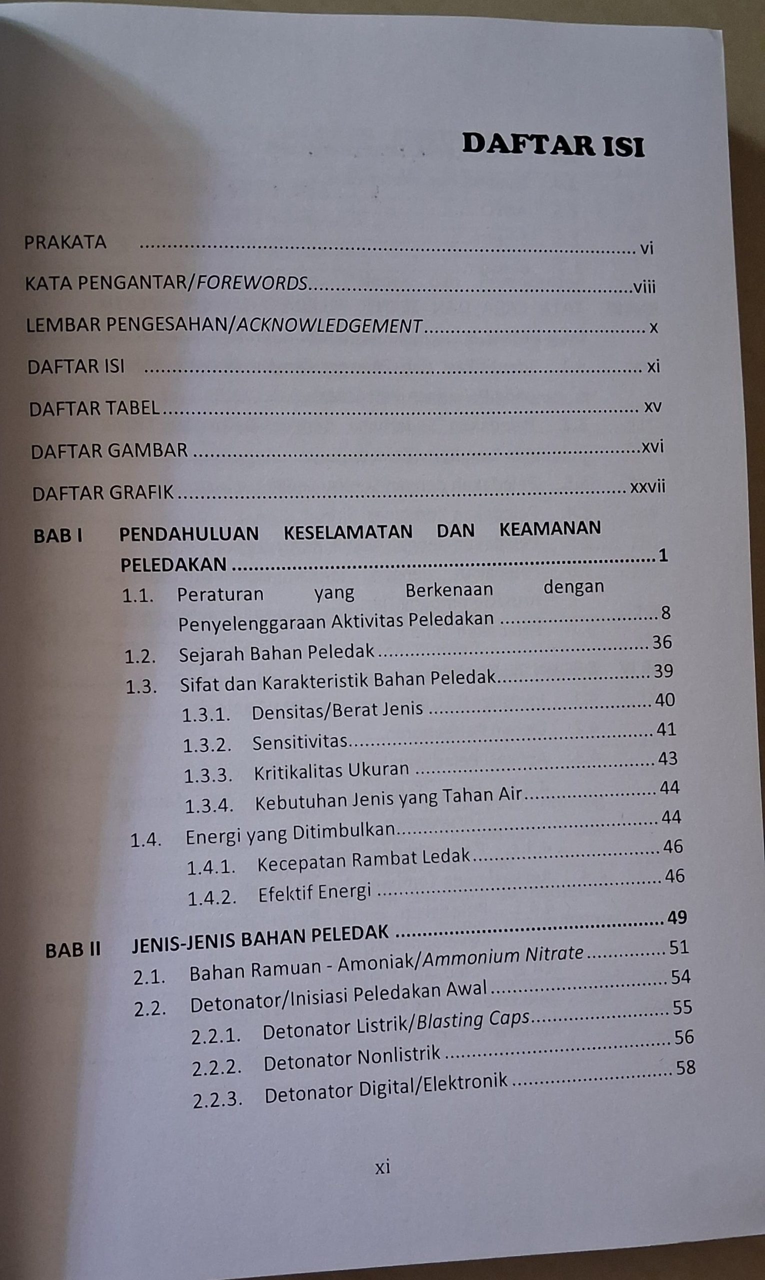 Daftar Isi-1 Buku Teknis Pengolahan Bahan Peledak Komersial Pada Industri Pertambangan Rudi Toba Original Cetakan Pertama Agustus 2020 – Penerbit Deepublish