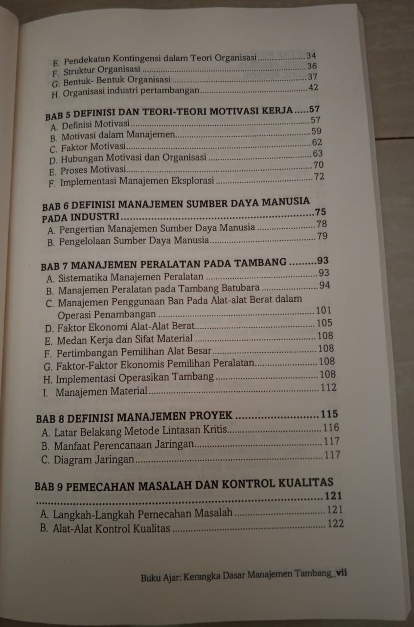 Daftar Isi-2 Buku Ajar Kerangka Dasar Manajemen Tambang Penerbit Amerta Media