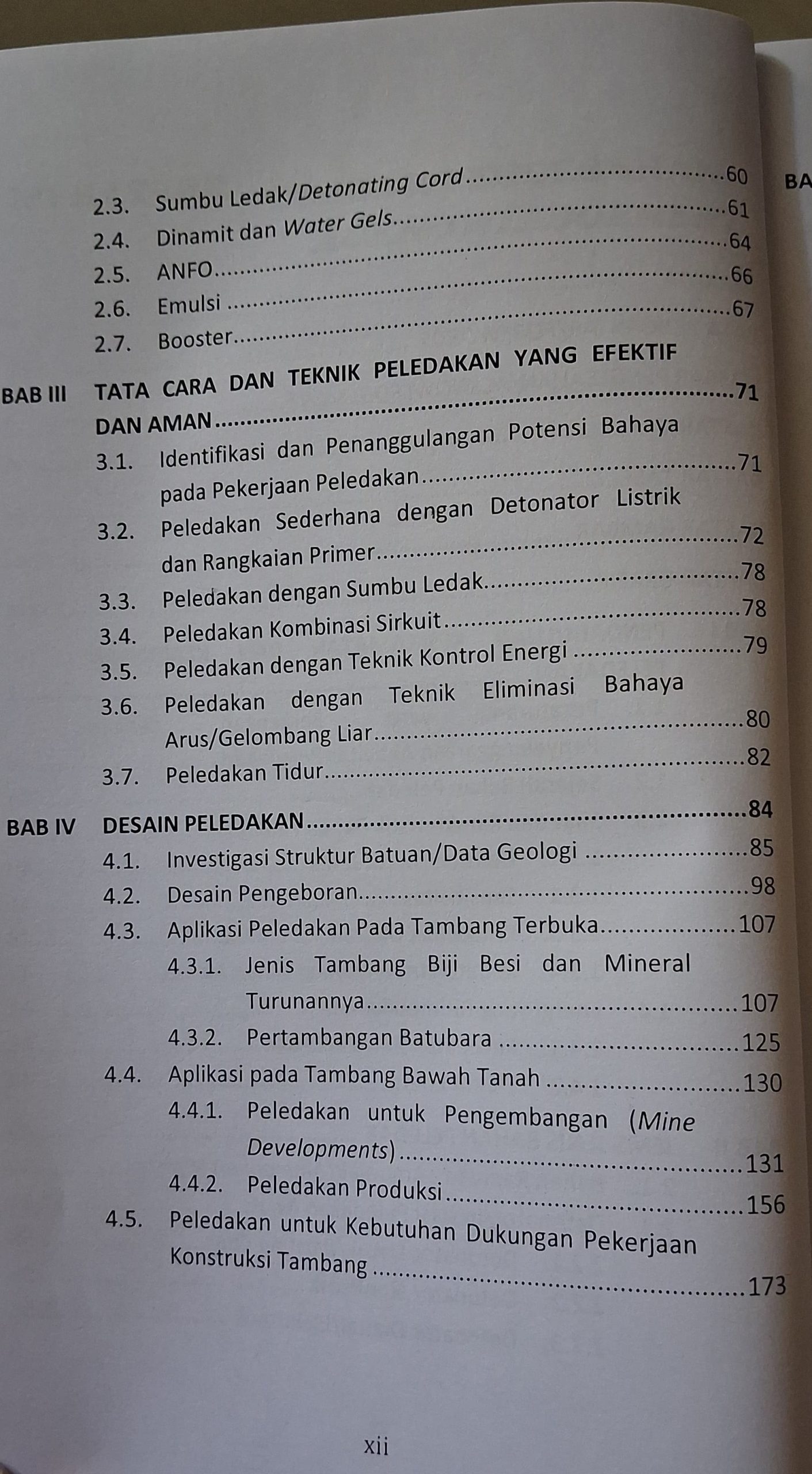 Daftar Isi-2 Buku Teknis Pengolahan Bahan Peledak Komersial Pada Industri Pertambangan Rudi Toba Original Cetakan Pertama Agustus 2020 – Penerbit Deepublish