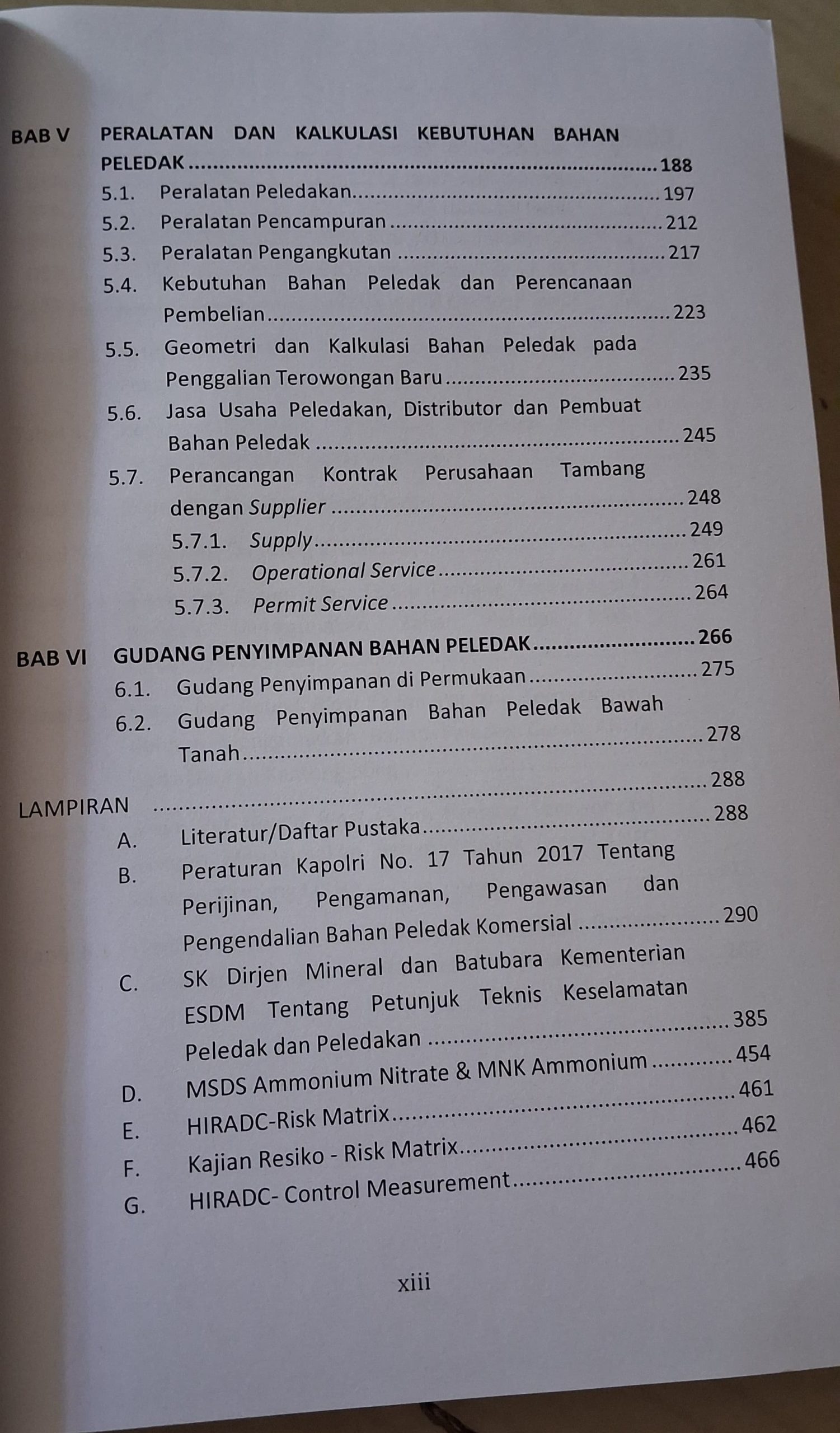 Daftar Isi-3 Buku Teknis Pengolahan Bahan Peledak Komersial Pada Industri Pertambangan Rudi Toba Original Cetakan Pertama Agustus 2020 – Penerbit Deepublish